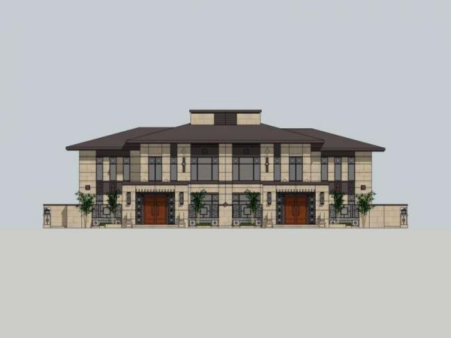Sketchup别墅模型|双拼别墅,现代中式风格 Sketchup别墅模型|双拼别墅,现代中式风格