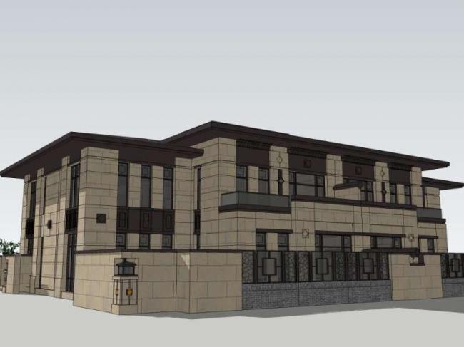 Sketchup别墅模型|双拼别墅,现代中式风格 Sketchup别墅模型|双拼别墅,现代中式风格