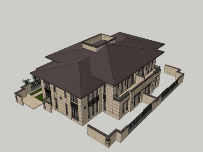 Sketchup别墅模型|双拼别墅,现代中式风格 Sketchup别墅模型|双拼别墅,现代中式风格