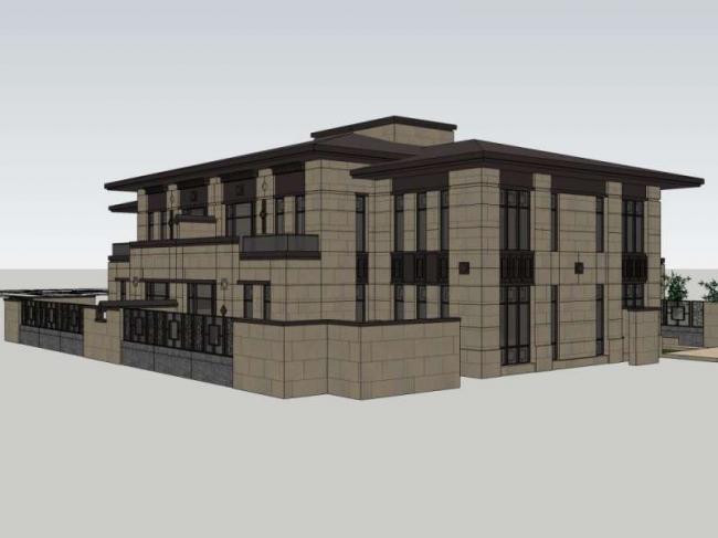 Sketchup别墅模型|双拼别墅,现代中式风格 Sketchup别墅模型|双拼别墅,现代中式风格