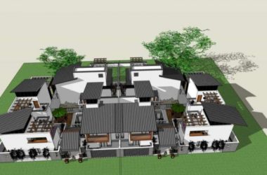 Sketchup别墅模型|双拼别墅,中式风格-BIM建筑网