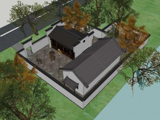 Sketchup别墅模型|住宅别墅院落,中式风格 Sketchup别墅模型|住宅别墅院落,中式风格