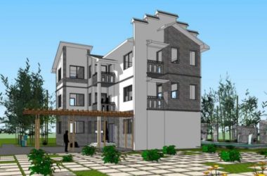 Sketchup别墅模型|多层徽派别墅住宅,中式风格-BIM建筑网