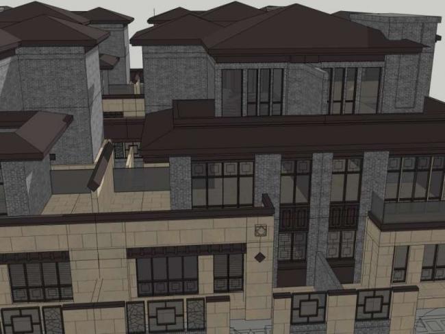Sketchup别墅模型|叠拼别墅,现代中式风格 Sketchup别墅模型|叠拼别墅,现代中式风格