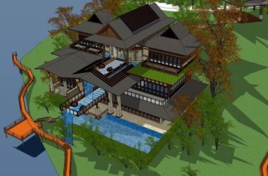 Sketchup别墅模型|独栋别墅,东南亚风格-BIM建筑网