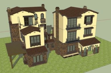 Sketchup别墅模型|双拼别墅,古典风格-BIM建筑网