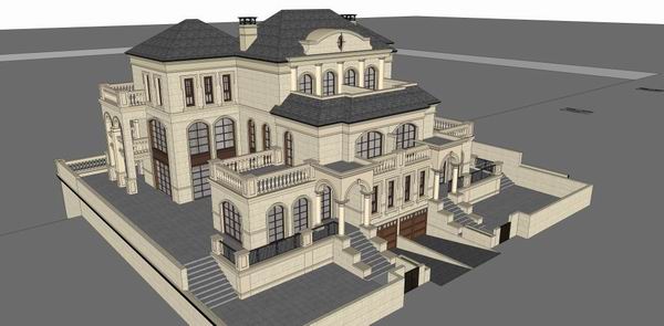 Sketchup别墅模型|双拼别墅,古典风格 Sketchup别墅模型|双拼别墅,古典风格