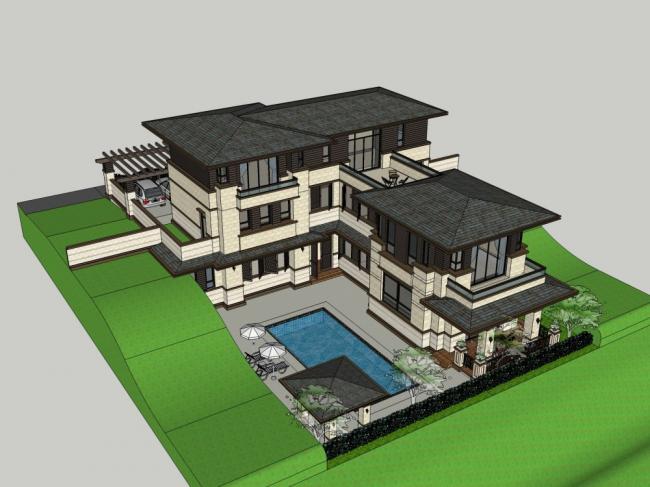 Sketchup别墅模型|独栋别墅,古典风格 Sketchup别墅模型|独栋别墅,古典风格