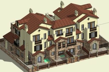 Sketchup别墅模型|双拼别墅，花园洋房，古典风格-BIM建筑网