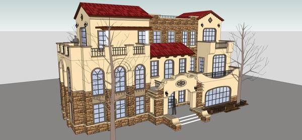 Sketchup别墅模型|独栋别墅,古典风格 Sketchup别墅模型|独栋别墅,古典风格