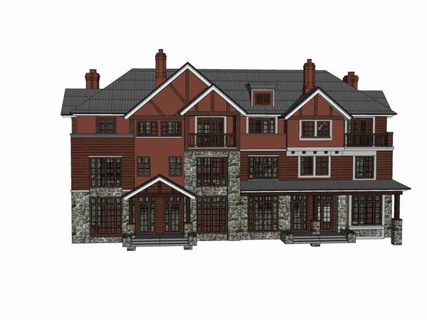 Sketchup别墅模型|双拼别墅,古典风格 Sketchup别墅模型|双拼别墅,古典风格