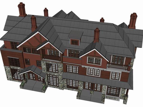 Sketchup别墅模型|双拼别墅,古典风格 Sketchup别墅模型|双拼别墅,古典风格