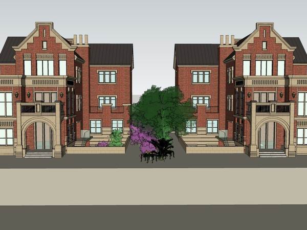 Sketchup别墅模型|双拼别墅,古典风格 Sketchup别墅模型|双拼别墅,古典风格