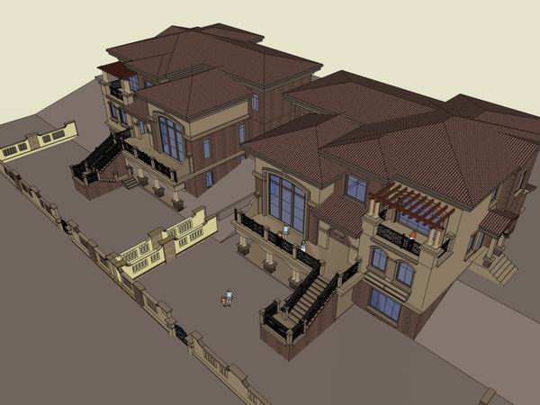Sketchup别墅模型|双拼别墅,古典风格 Sketchup别墅模型|双拼别墅,古典风格