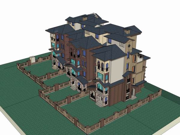 Sketchup别墅模型|叠拼别墅,古典风格 Sketchup别墅模型|叠拼别墅,古典风格