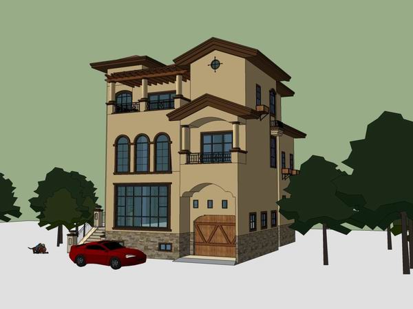 Sketchup别墅模型|独栋别墅,古典风格 Sketchup别墅模型|独栋别墅,古典风格