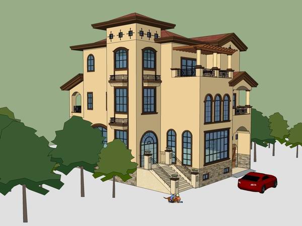 Sketchup别墅模型|独栋别墅,古典风格 Sketchup别墅模型|独栋别墅,古典风格