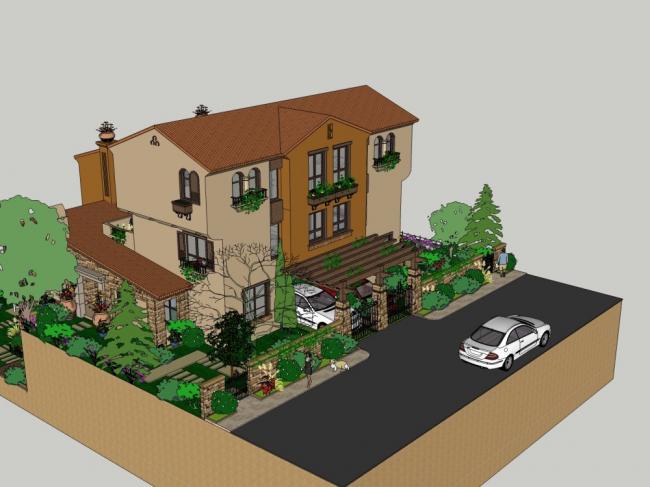 Sketchup别墅模型|双拼别墅,古典风格 Sketchup别墅模型|双拼别墅,古典风格