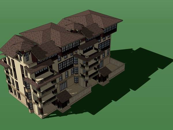 Sketchup别墅模型|双拼别墅,古典风格 Sketchup别墅模型|双拼别墅,古典风格
