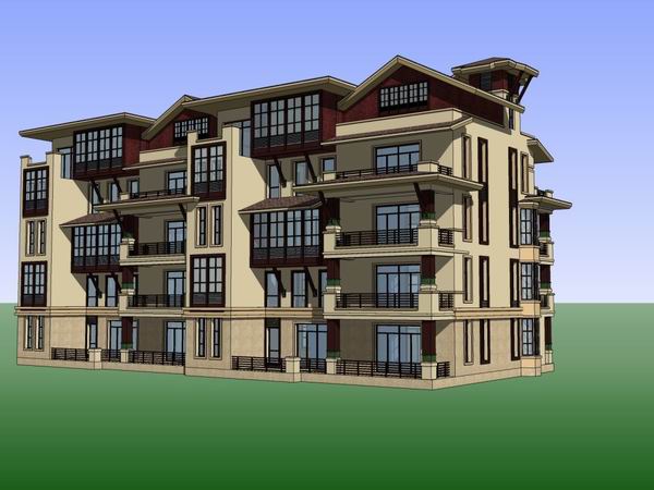 Sketchup别墅模型|双拼别墅,古典风格 Sketchup别墅模型|双拼别墅,古典风格