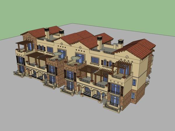 Sketchup别墅模型|联排别墅,古典风格 Sketchup别墅模型|联排别墅,古典风格