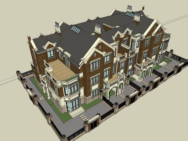 Sketchup别墅模型|联排别墅,古典风格 Sketchup别墅模型|联排别墅,古典风格