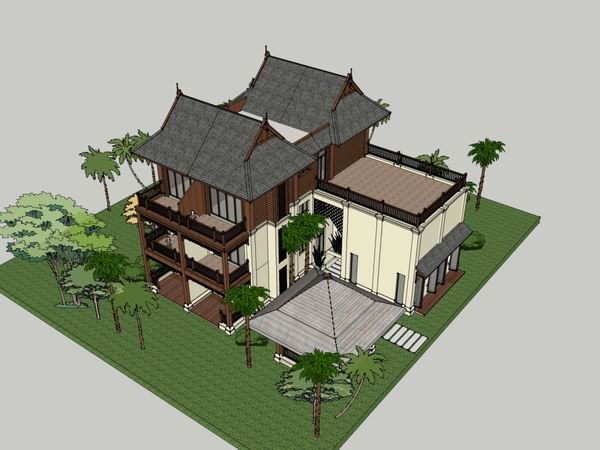 Sketchup别墅模型|独栋别墅,古典风格 Sketchup别墅模型|独栋别墅,古典风格
