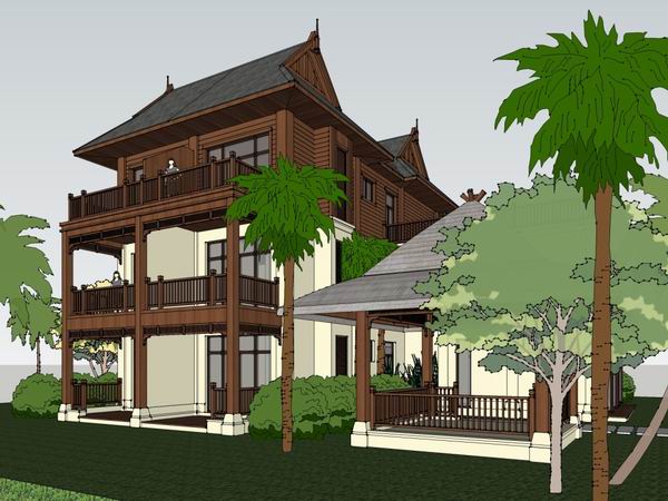 Sketchup别墅模型|独栋别墅,古典风格 Sketchup别墅模型|独栋别墅,古典风格