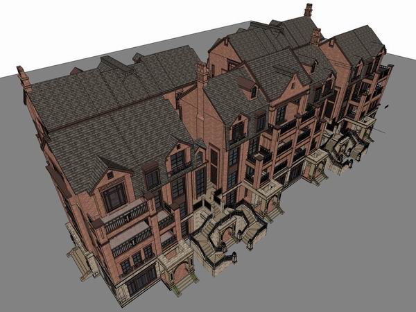 Sketchup别墅模型|联排别墅,英式古典风格 Sketchup别墅模型|联排别墅,英式古典风格