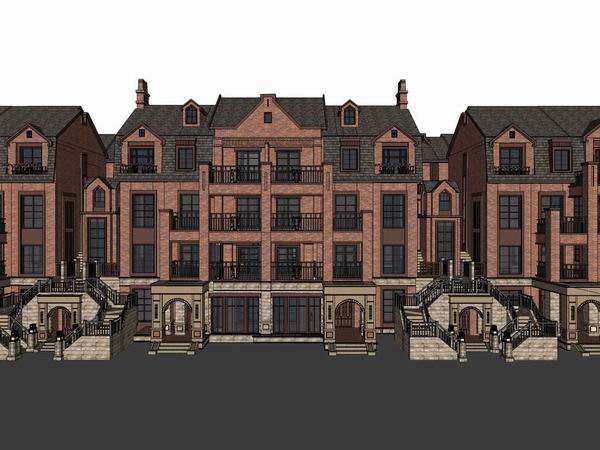 Sketchup别墅模型|联排别墅,英式古典风格 Sketchup别墅模型|联排别墅,英式古典风格