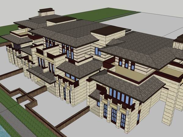 Sketchup别墅模型|双拼别墅,古典风格 Sketchup别墅模型|双拼别墅,古典风格
