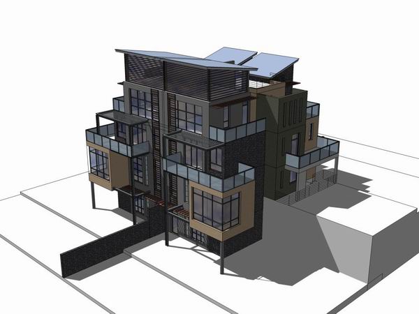 Sketchup别墅模型|双拼别墅,现代风格 Sketchup别墅模型|双拼别墅,现代风格