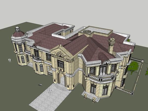 Sketchup别墅模型|双拼别墅,古典风格 Sketchup别墅模型|双拼别墅,古典风格