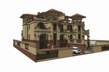 Sketchup别墅模型|双拼别墅，古典风格-BIM建筑网