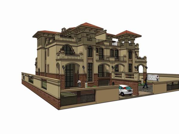 Sketchup别墅模型|双拼别墅,古典风格 Sketchup别墅模型|双拼别墅,古典风格