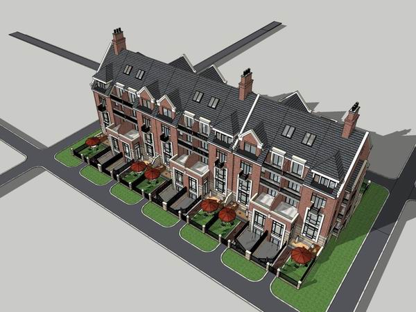 Sketchup别墅模型|联拼别墅,古典风格 Sketchup别墅模型|联拼别墅,古典风格