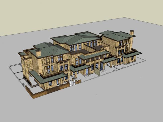 Sketchup别墅模型|四拼别墅,古典风格 Sketchup别墅模型|四拼别墅,古典风格