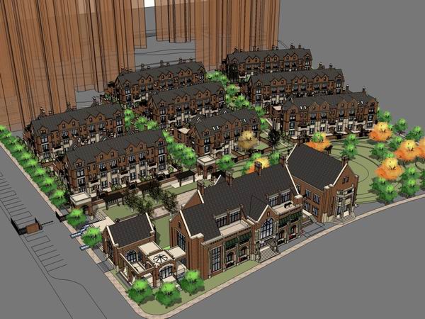 Sketchup别墅模型|双拼别墅,英式古典风格 Sketchup别墅模型|双拼别墅,英式古典风格