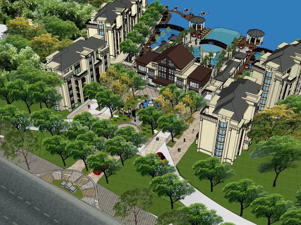 Sketchup别墅模型|联排别墅小区,古典风格 Sketchup别墅模型|联排别墅小区,古典风格