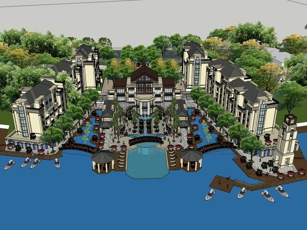 Sketchup别墅模型|联排别墅小区,古典风格 Sketchup别墅模型|联排别墅小区,古典风格