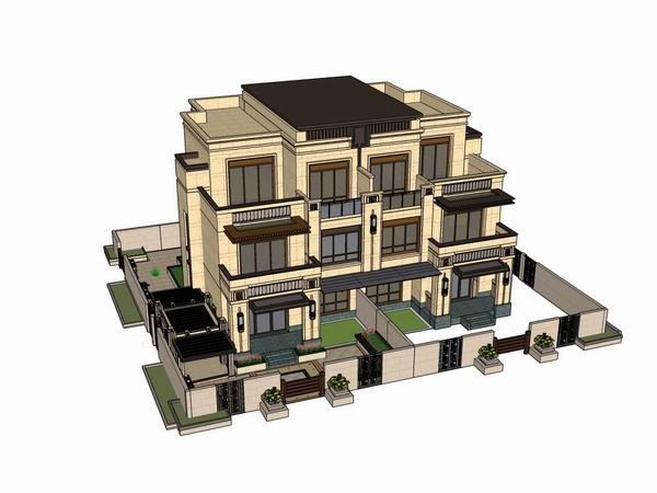 Sketchup别墅模型|双拼别墅,现代风格 Sketchup别墅模型|双拼别墅,现代风格