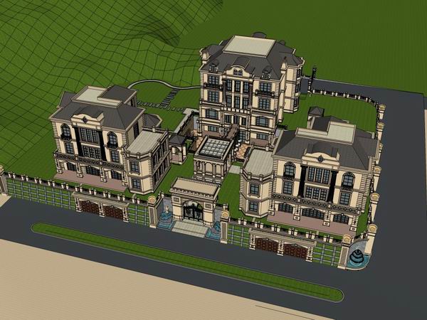Sketchup别墅模型|双拼别墅,古典风格 Sketchup别墅模型|双拼别墅,古典风格