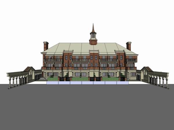 Sketchup别墅模型|联排别墅,英式古典风格 Sketchup别墅模型|联排别墅,英式古典风格