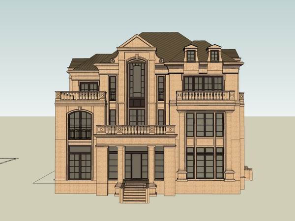 Sketchup别墅模型|独栋别墅,古典风格 Sketchup别墅模型|独栋别墅,古典风格