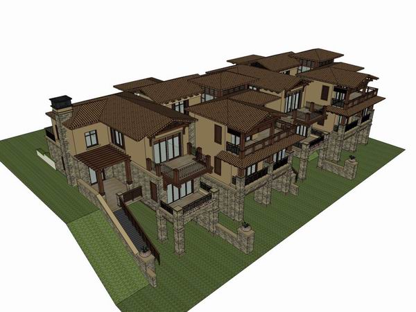 Sketchup别墅模型|联排别墅,古典风格 Sketchup别墅模型|联排别墅,古典风格