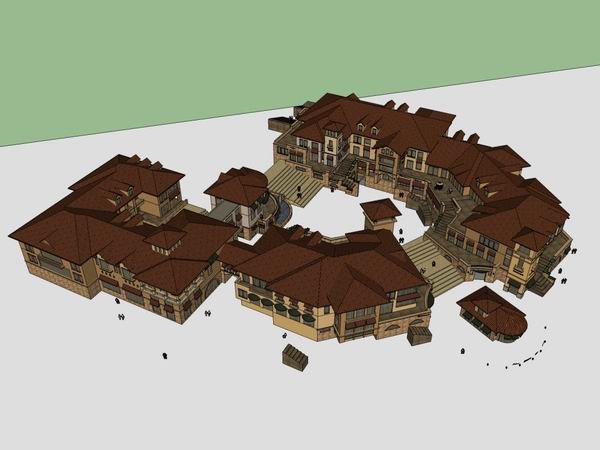 Sketchup别墅模型|双拼别墅群,古典风格 Sketchup别墅模型|双拼别墅群,古典风格