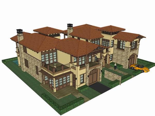 Sketchup别墅模型|双拼别墅,古典风格 Sketchup别墅模型|双拼别墅,古典风格