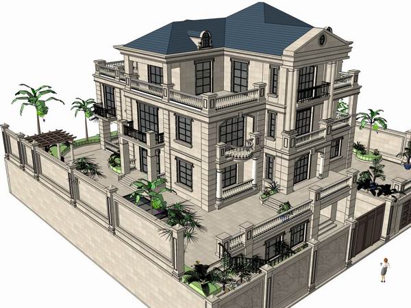 Sketchup别墅模型|独栋别墅,古典风格 Sketchup别墅模型|独栋别墅,古典风格