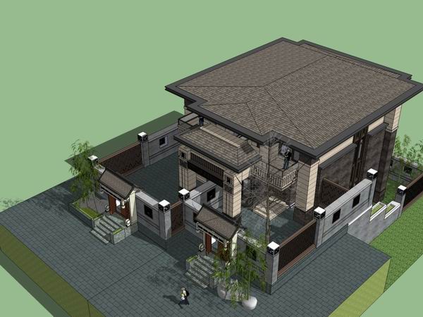 Sketchup别墅模型|双拼别墅,古典风格 Sketchup别墅模型|双拼别墅,古典风格