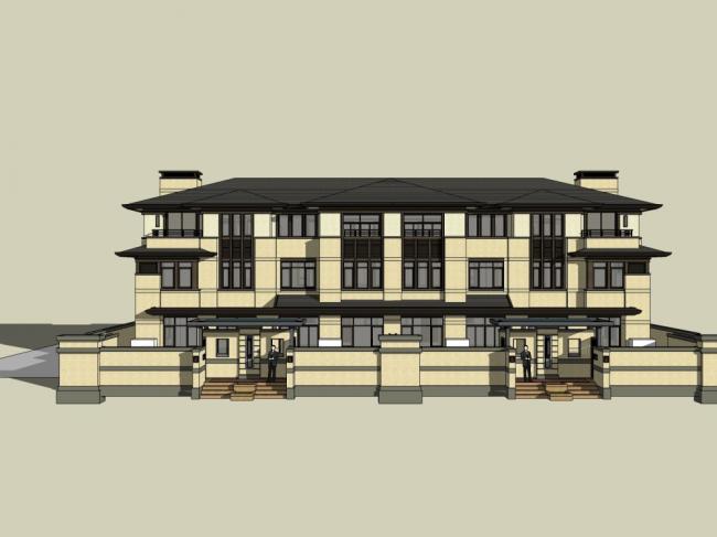 Sketchup别墅模型|联排别墅,古典风格 Sketchup别墅模型|联排别墅,古典风格